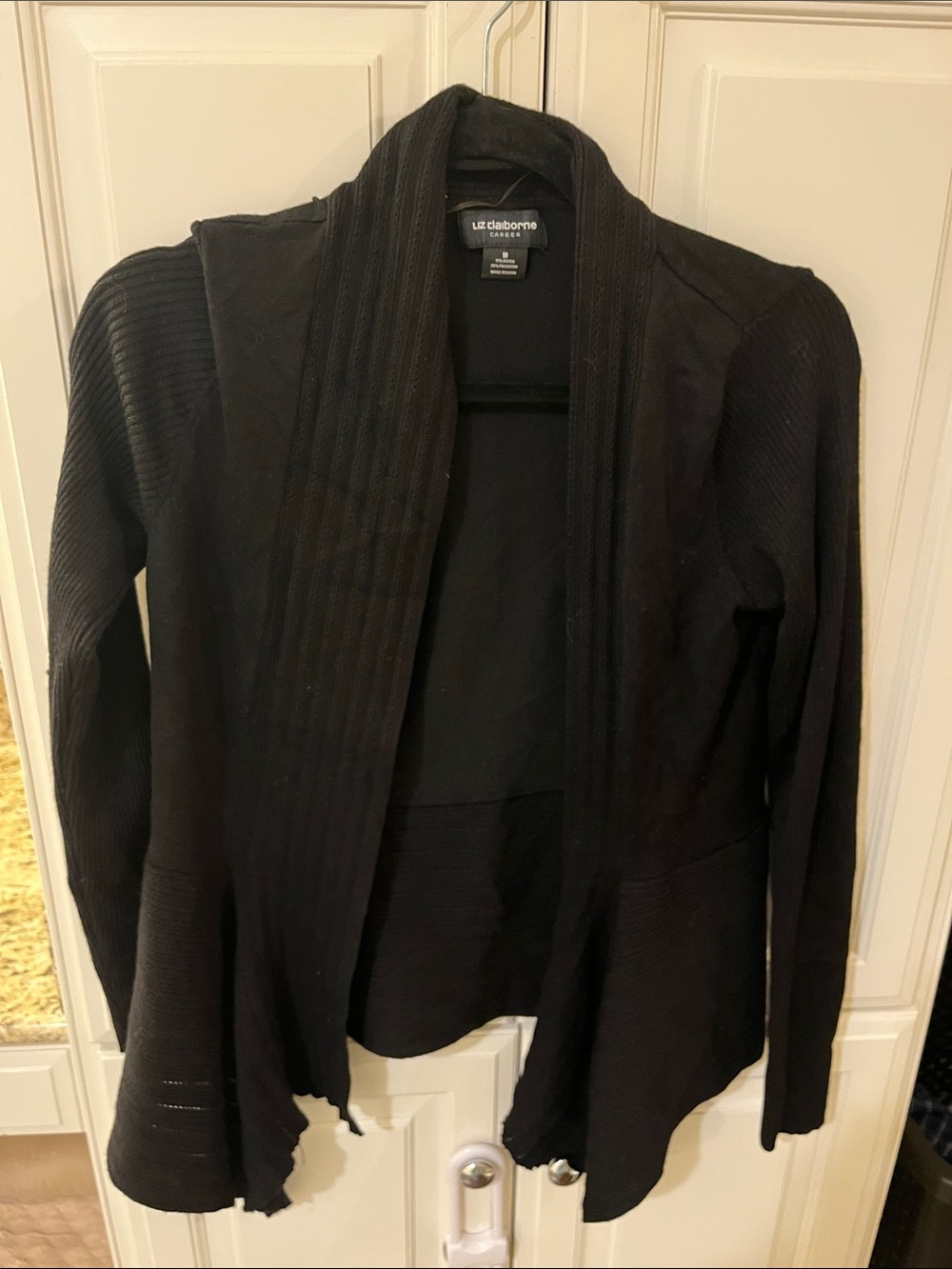 Liz Claiborne Black Open-Front Ribbed Knit Blazer